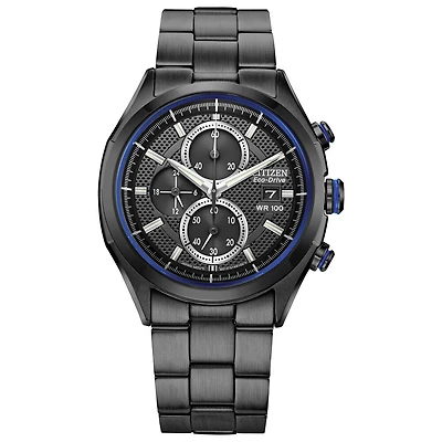 Eco-Drive watch for man - Dark grey stainless steel & Black dial | Doucet Latendresse