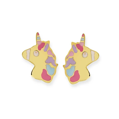 Unicorn earrings in 10k yellow gold - 10mm x 7mm. Color: yellow | Doucet Latendresse