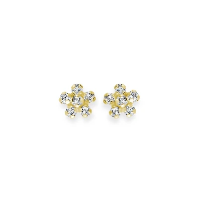 Flower symbol earrings for children in 10K yellow gold with cubic zirconia - 4mm. Color: yellow | Doucet Latendresse
