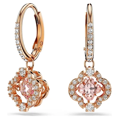 Boucle d'Oreilles Pendantes Una en Métal Plaqué Or Rose avec Cristaux Swarovski - 2.7 x 1.1 cm. Color: rose | Doucet Latendresse