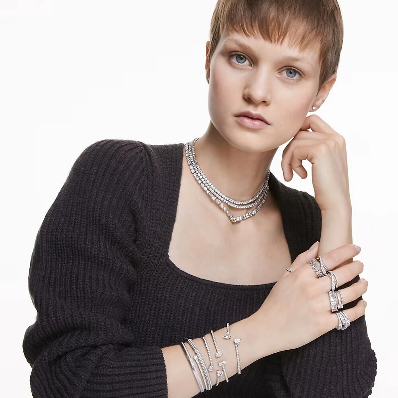 Collier Tennis en Métal Rhodié avec Cristaux Swarovski - 15