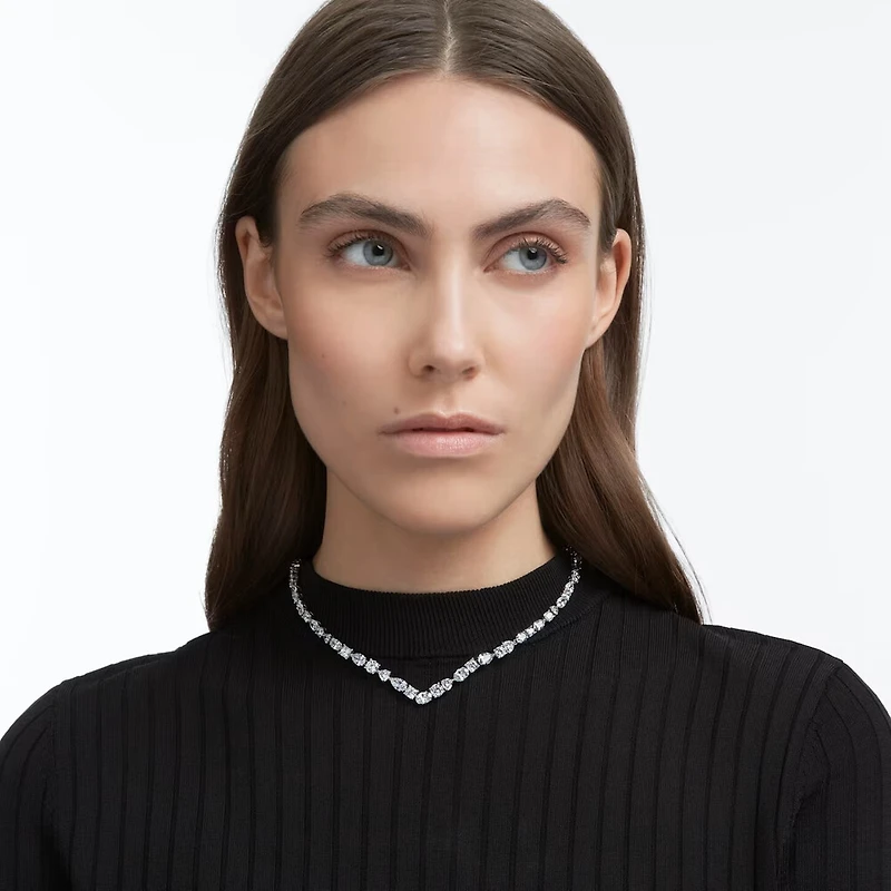Collier Tennis en Métal Rhodié avec Cristaux Swarovski - 15