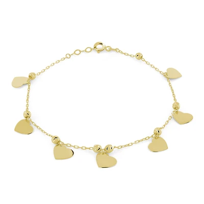 Bracelet coeurs pour femme 7.5''  en or jaune 10K. Color: jaune | Doucet Latendresse
