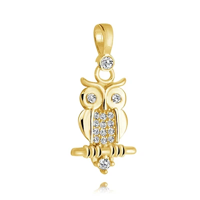 Pendentif en forme hibou en or jaune 10K avec zircone cubique. Color: jaune | Doucet Latendresse