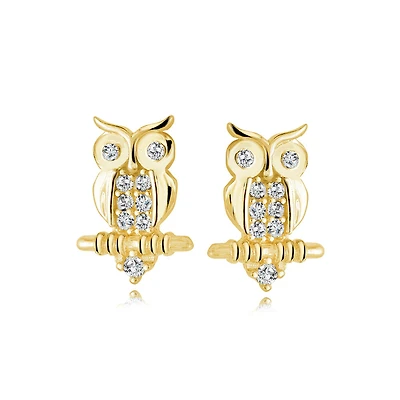 Boucles d'oreilles hibou avec zircons cubiques en or jaune 10. Color: jaune | Doucet Latendresse