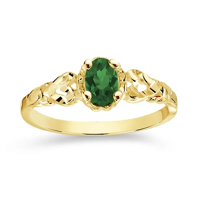 10K Gold Ring 1.5mm with Synthetic Emerald - May. Color: yellow | Doucet Latendresse