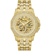 Bulova watch for men from the crystal collection with  gold-tone stainless steel case and bracelet with 251 crystals on the bezel | Doucet Latendresse