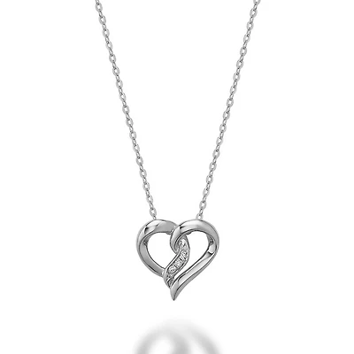 Collier 16’’ avec pendentif en forme de cœur avec 0.10 points diamant en Or blanc 10K. Color: white | Doucet Latendresse