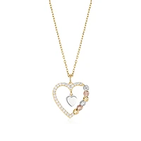 Heart-shaped pendant for women - 3 tones 10K Gold & cubic zirconia - 18