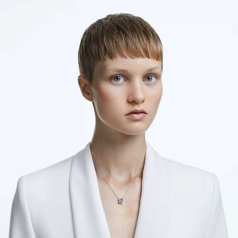 Collier Una en Métal Rhodié avec Cristaux Swarovski Bleu - 38 - 43 cm. Color: blanc | Doucet Latendresse