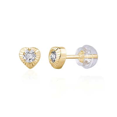 Heart earrings with cubic zirconia - 10K yellow Gold - 4mm. Color: yellow | Doucet Latendresse