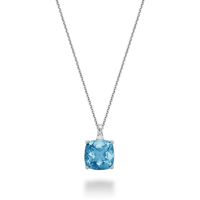 Synthetic blue topaz pendant with chain 10K white gold. Color: white | Doucet Latendresse