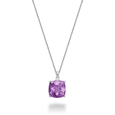 Synthetic amethyst pendant with 5 points diamonds - 10K white Gold. Color: white | Doucet Latendresse