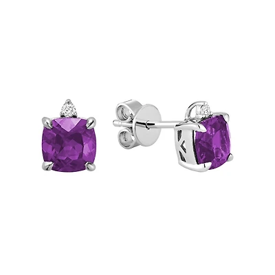 Synthetic amethyst earrings with 5 points diamond - 10K white Gold. Color: white | Doucet Latendresse