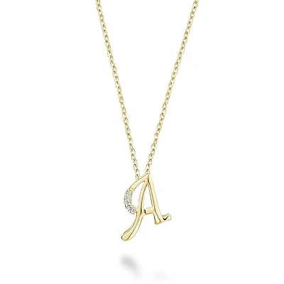Pendentif en lettre A en Or jaune avec diamant 3 points- chaîne incluse. Color: jaune | Doucet Latendresse