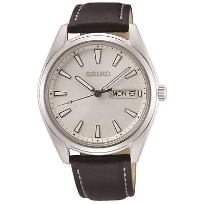 Seiko watch for men - Black leather and steel | Doucet Latendresse
