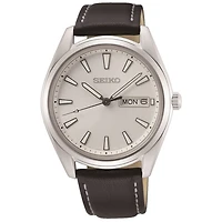 Seiko watch for men - Black leather and steel | Doucet Latendresse