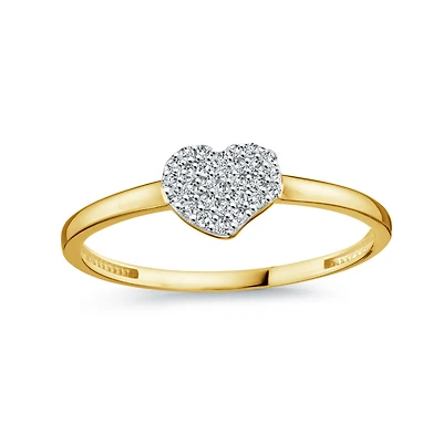 Women's heart ring with cubic zirconia - 10K yellow Gold. Color: yellow | Doucet Latendresse
