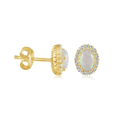 Opal women's earrings with cubic zirconia - 10K yellow Gold. Color: yellow | Doucet Latendresse