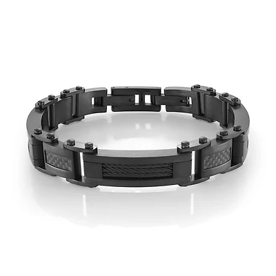 Black matte stainless steel and carbon fiber bracelet for men. Color: black | Doucet Latendresse