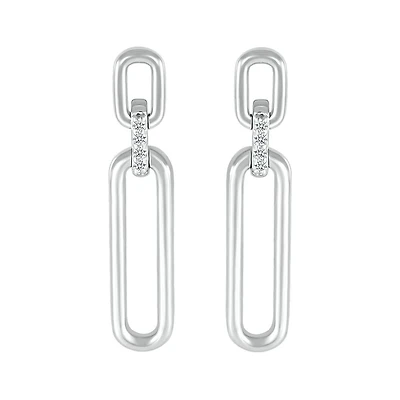 Pendants paperclip earrings in sterling silver and 10K white gold with diamonds.. Color: white | Doucet Latendresse