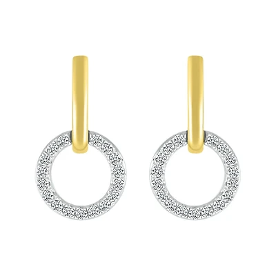 Boucles d'oreilles cercle en argent sterling et Or jaune10K avec diamants.. Color: jaune | Doucet Latendresse