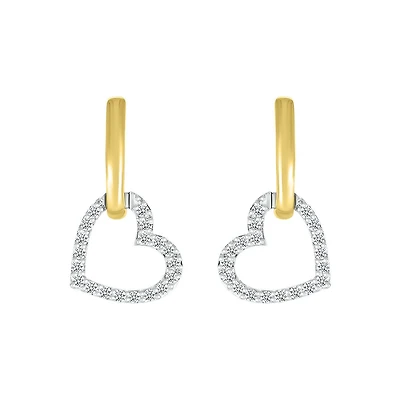 Heart earrings in 2-tone sterling silver and 10K Gold with diamonds. Color: yellow | Doucet Latendresse