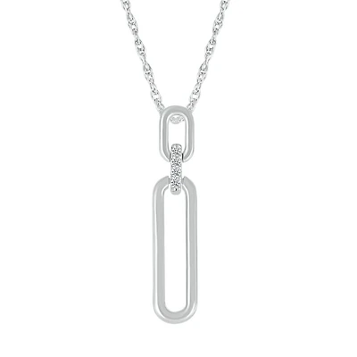 Paperclip Pendant for women with chain in sterling silver and 10K white Gold with diamonds. Color: white | Doucet Latendresse