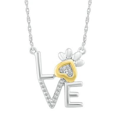 Women's necklace ''Love'' in sterling silver and 10K Gold with diamonds.. Color: white | Doucet Latendresse