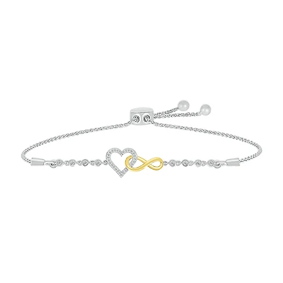 Bracelet pour femme coeur infinis en argent sterling 2-tones avec Or blanc et diamants.. Color: 2 tons | Doucet Latendresse