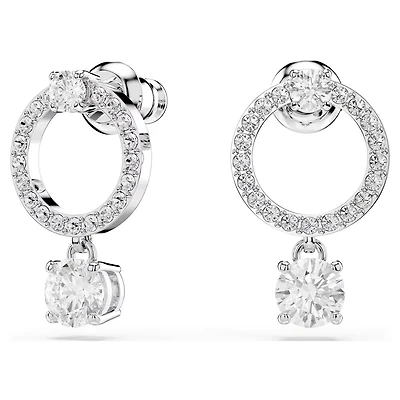 Boucles d'Oreilles Constella en Métal Rhodié avec Cristaux Swarovski - 1.8 x 1.1 cm. Color: blanc | Doucet Latendresse
