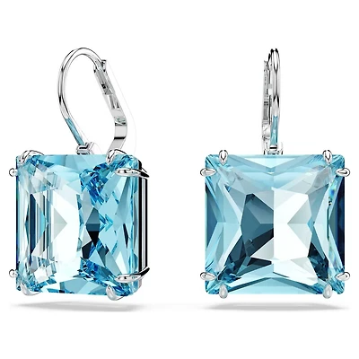 Boucles d'Oreilles Millenia en Métal Rhodié avec Cristal Swarovski Bleu - 2.3 x 1.2 cm. Color: blanc | Doucet Latendresse