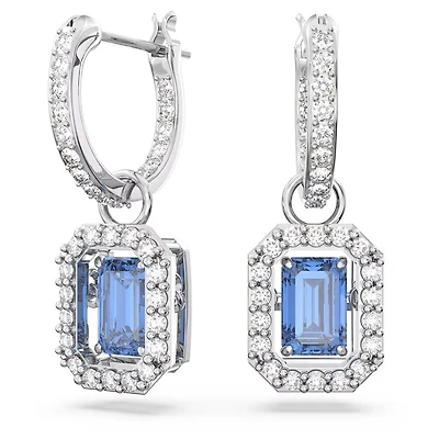 Boucles d'Oreilles Una en Métal Rhodié avec Cristaux Swarovski Bleu - 2.3 x 0.8 cm. Color: blanc | Doucet Latendresse
