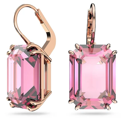 Millenia Drop Earrings in Rose Gold Plated Metal with Pink Swarovski Crystal - 2.2 x 1 cm. Color: pink | Doucet Latendresse
