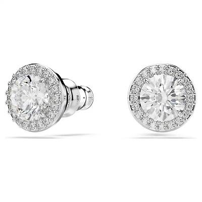 Clous d'Oreilles Una Angelic en Métal Rhodié avec Cristaux Swarovski - 0.9 x 0.9 cm. Color: blanc | Doucet Latendresse