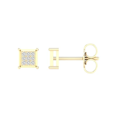 Square earrings for women in 10K yellow Gold and diamonds.. Color: yellow | Doucet Latendresse