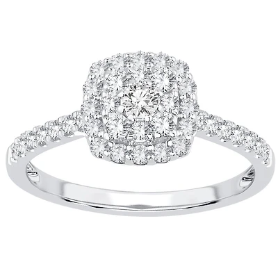 14k white Gold Ring with Double Diamond Halo - 0.33ct. Color: | Doucet Latendresse