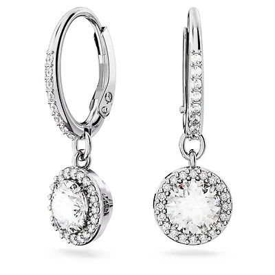Pendantes d'Oreilles Una Angelic en Métal Rhodié avec Cristaux Swarovski - 2.7 x 0.9 cm. Color: blanc | Doucet Latendresse