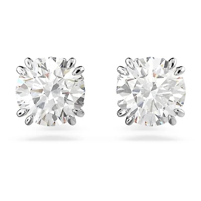 Stilla Stud Earrings in Rhodium-Plated Metal with Swarovski Crystal - 6mm. Color: white | Doucet Latendresse