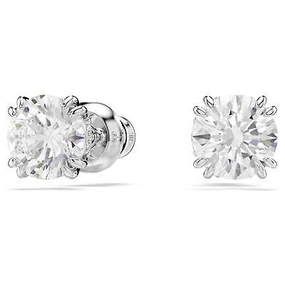 Clous d'Oreilles Stilla en Métal Rhodié avec Cristal Swarovski - 0.6 x 0.6 cm. Color: blanc | Doucet Latendresse