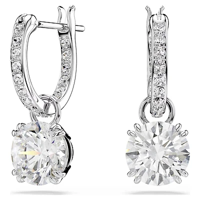 Boucles d'Oreilles Stilla en Métal Rhodié avec Cristaux Swarovski - 1.8 x 0.7 cm. Color: blanc | Doucet Latendresse