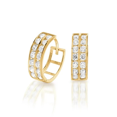 Boucles d'oreilles anneaux en Or jaune 14K avec zircons cubiques. Color: jaune | Doucet Latendresse