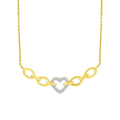 Necklace for women with heart and patterns - 10k yellow gold and 10 pts diamonds. Color: yellow | Doucet Latendresse