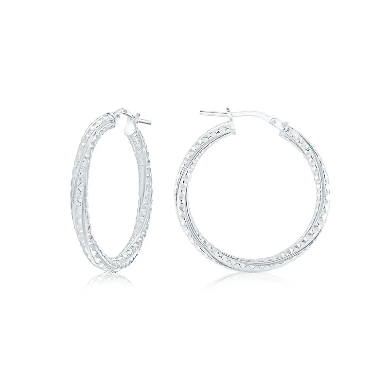 Hoops earrings with patterns for women - Sterling silver