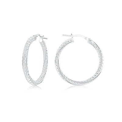 Hoops earrings with patterns for women - Sterling silver