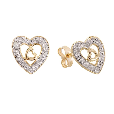 Boucles d'oreilles en coeur pour femme - Or jaune 10K et diamants 2pts. Color: jaune | Doucet Latendresse