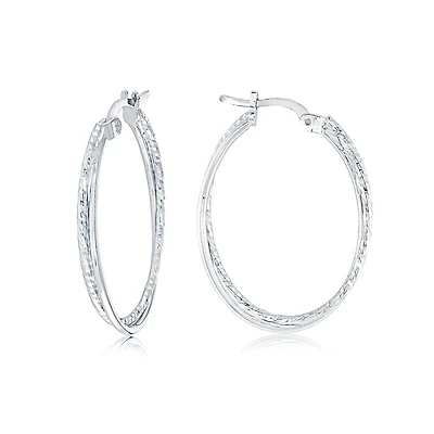 Hoops earrings with patterns for women- Sterling silver,rhodium plated. Color: white | Doucet Latendresse
