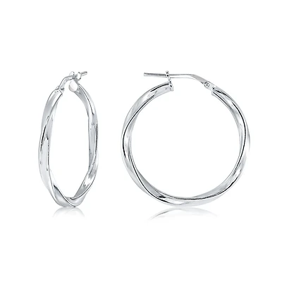 Boucles d'oreilles anneaux torsade pour femme - Argent sterling. Color: blanc | Doucet Latendresse