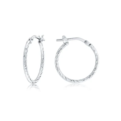 Hoop earrings with patterns for women - Sterling silver, Rhodium plated. Color: white | Doucet Latendresse