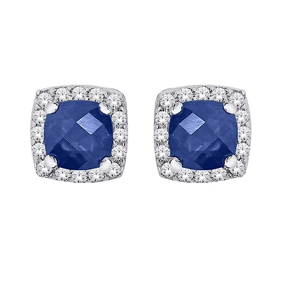 Earrings with genuine sapphire in 10K white Gold and 10pts diamonds. Color: white | Doucet Latendresse